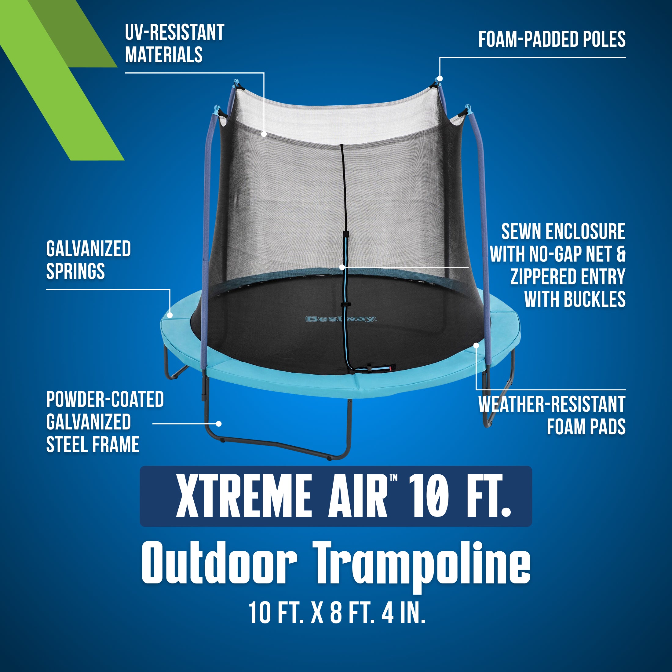 Bestway Xtreme Air 10 ft Outdoor Trampoline for Kids & Adults. No-Gap Enclosure. Foam-Padded Poles - Image 3