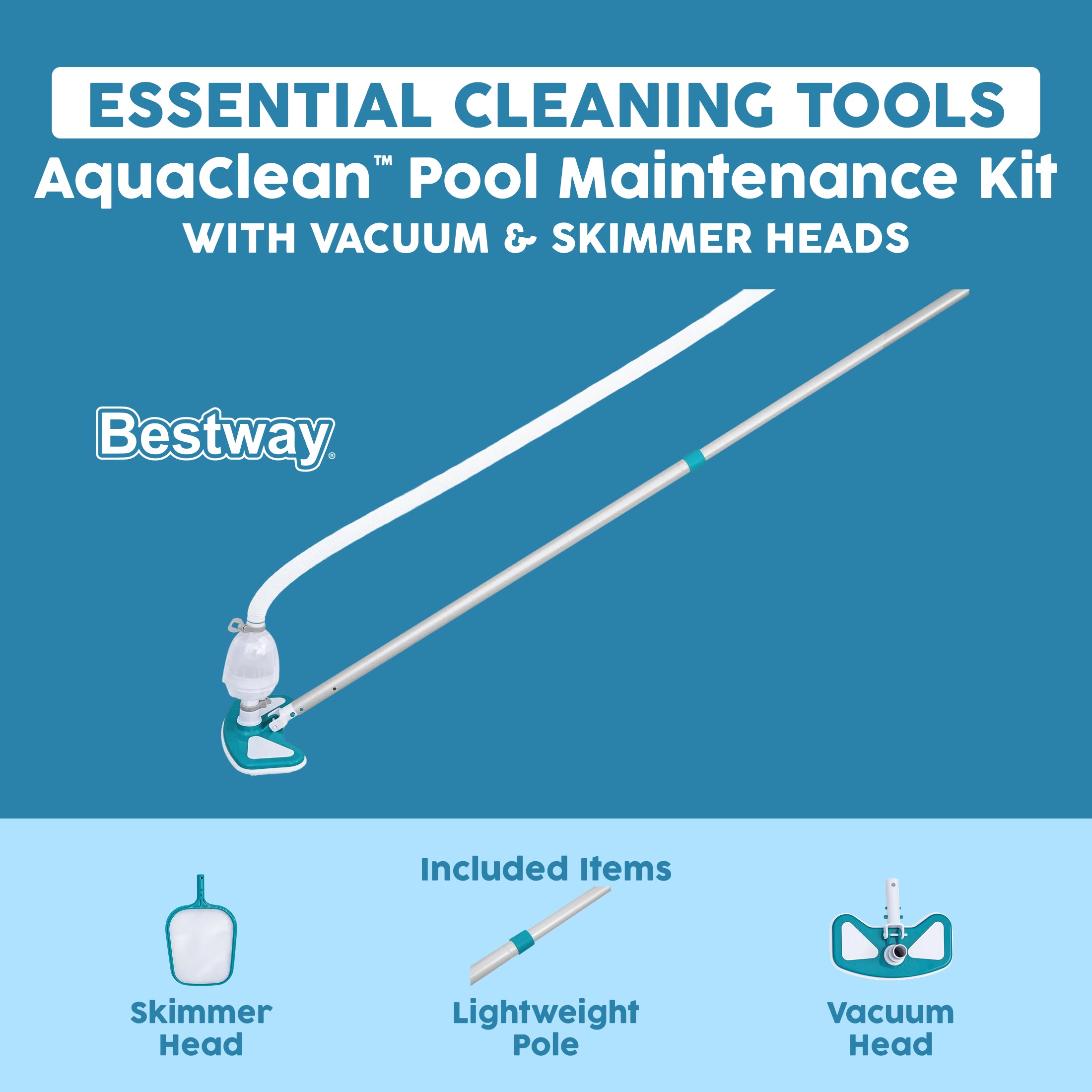 Bestway AquaClean Pool Maintenance Kit with Vacuum and Skimmer - Image 2